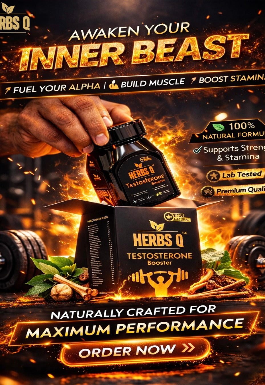 HERBS Q Testosterone Booster | Build Power, Muscle & Confidence (150g)